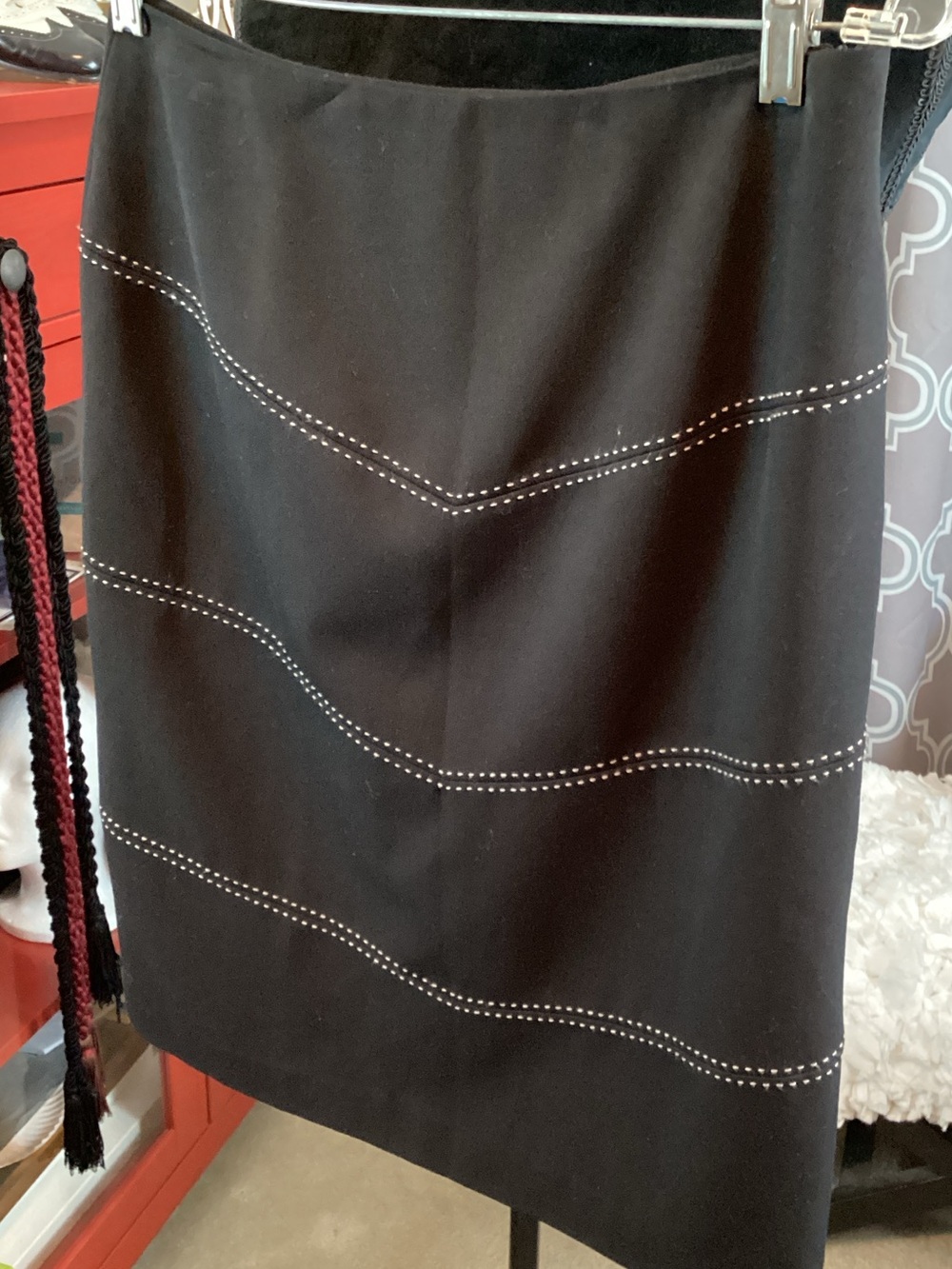 Women's Black Pencil Skirt with Decorative Stitching